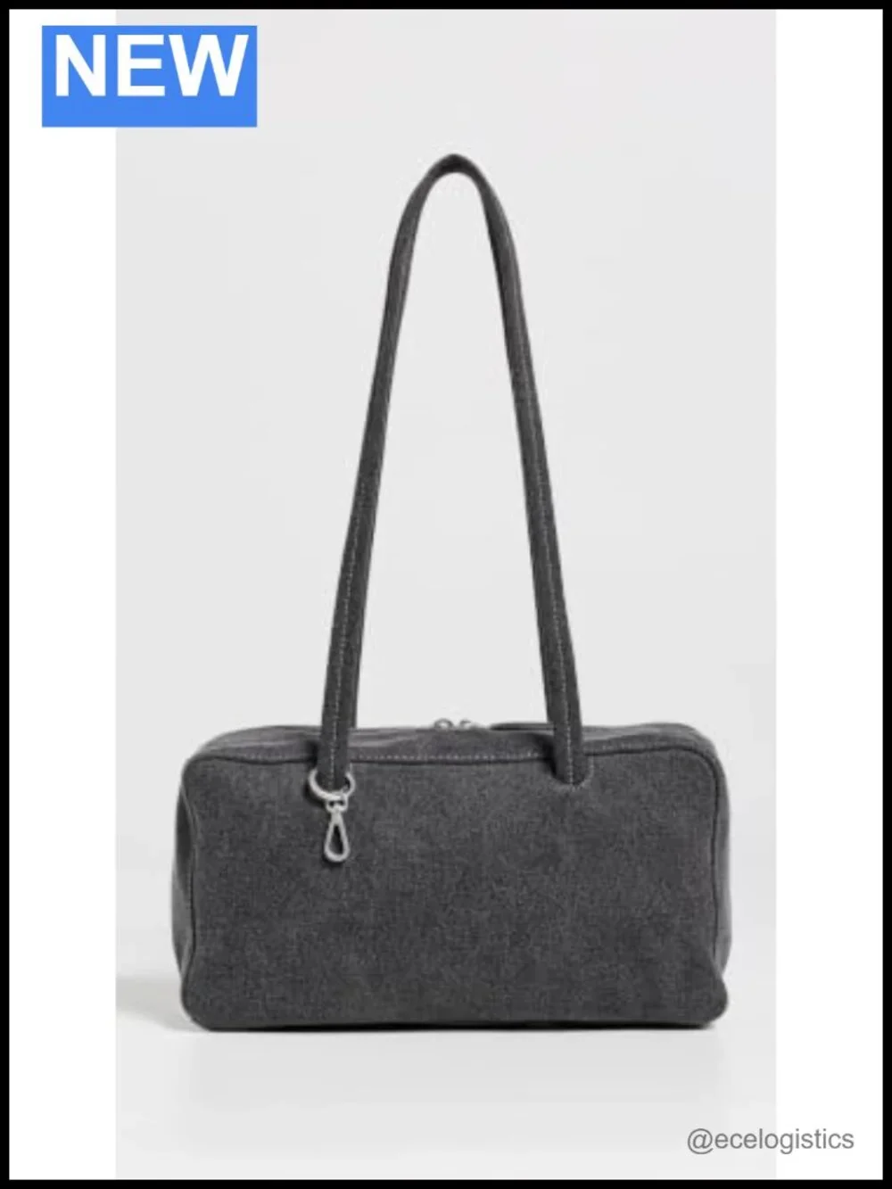 Denim Bowler Bag with Shoulder Straps and Interior Zip Pocket